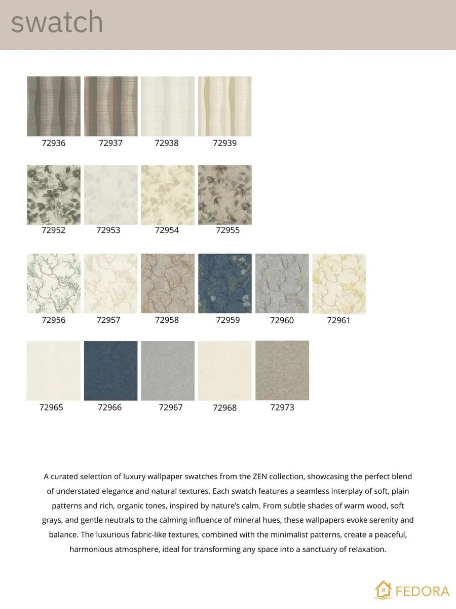 ZEN — Serene Nature Collection catalog page 5 — Fedora by Decori & Decori Imported Italian Wallpaper Collections