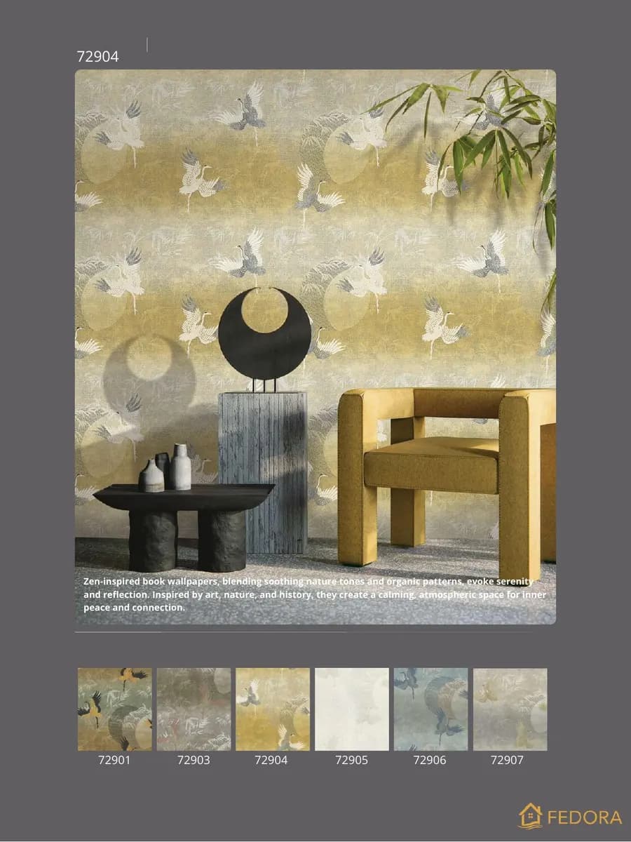 Zen Crane & Palm — 3D wallpaper for wall (Fedora Zen)