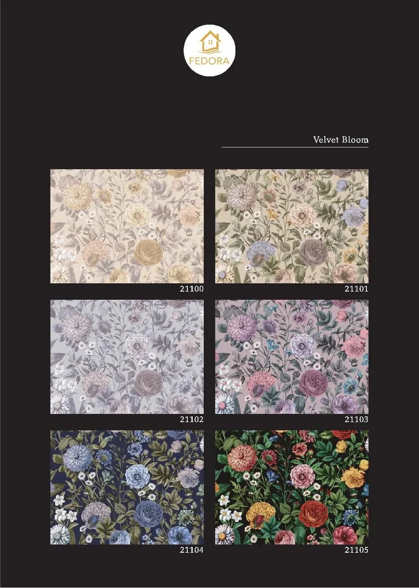 SILVA ESSENCE — Botanical & Floral catalog page 5 — Fedora by D&C · Produced by Zeno Wallpaper Imported Italian Wallpaper Collections