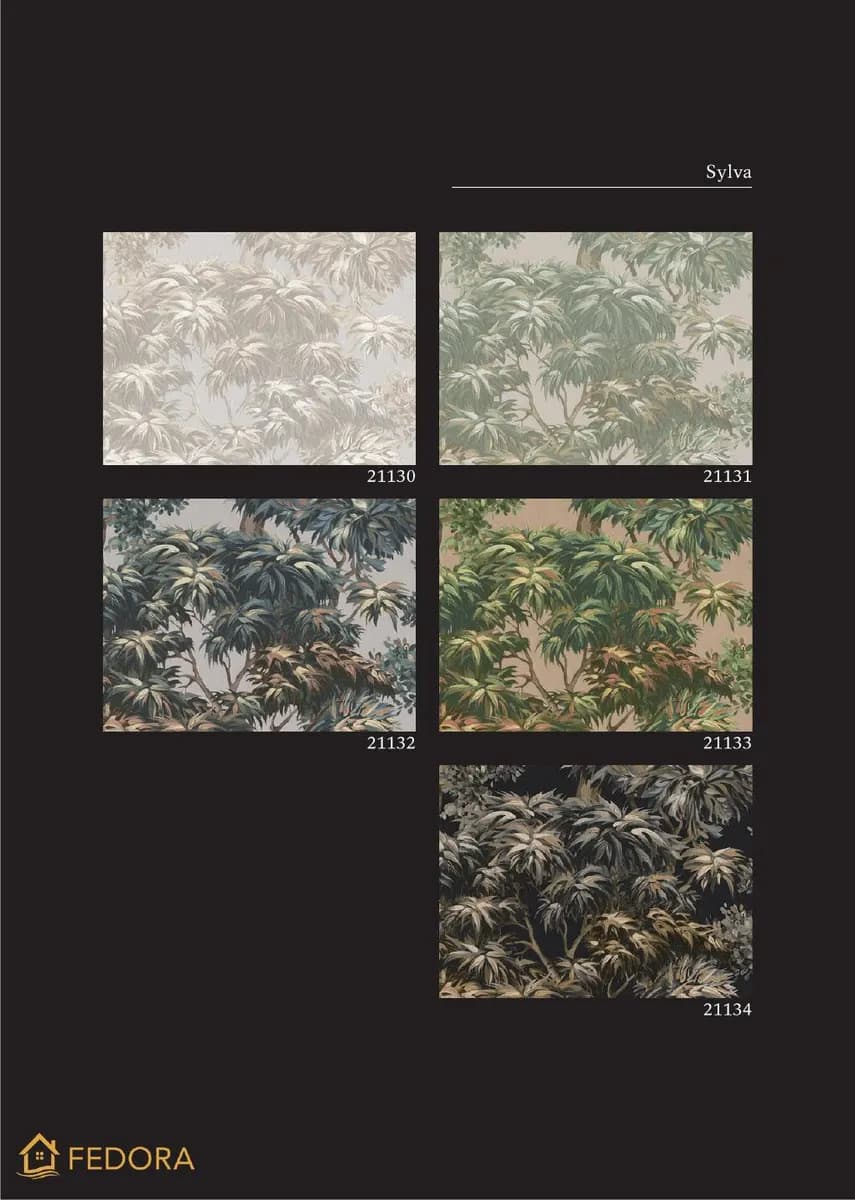 SILVA ESSENCE — Botanical & Floral catalog page 17 — Fedora by D&C · Produced by Zeno Wallpaper Imported Italian Wallpaper Collections