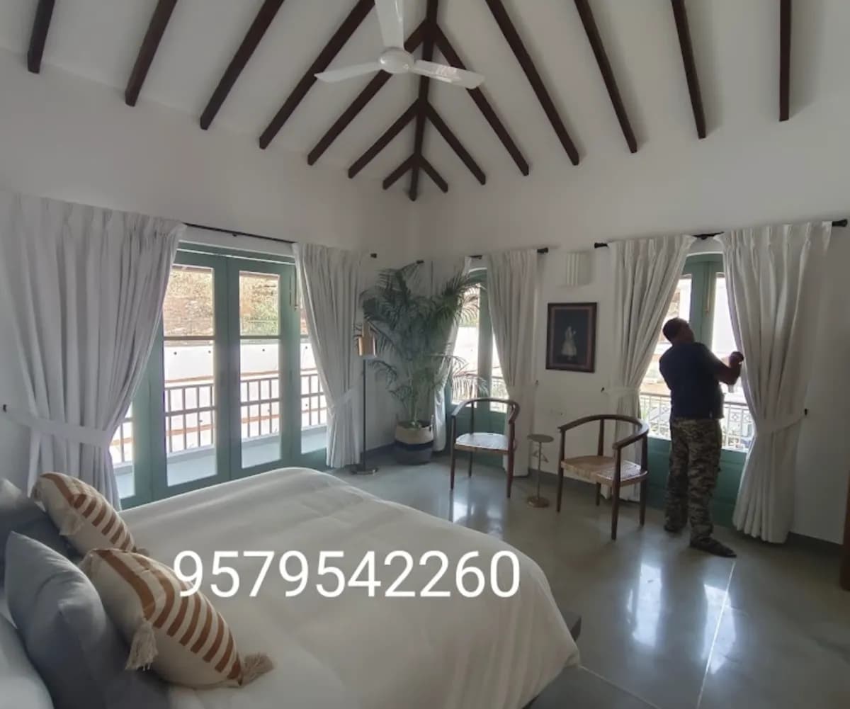 Bedroom White Curtains Installation