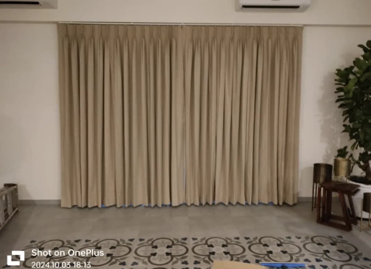 Solid Beige Pinch Pleat Curtains for a Vasco residence
