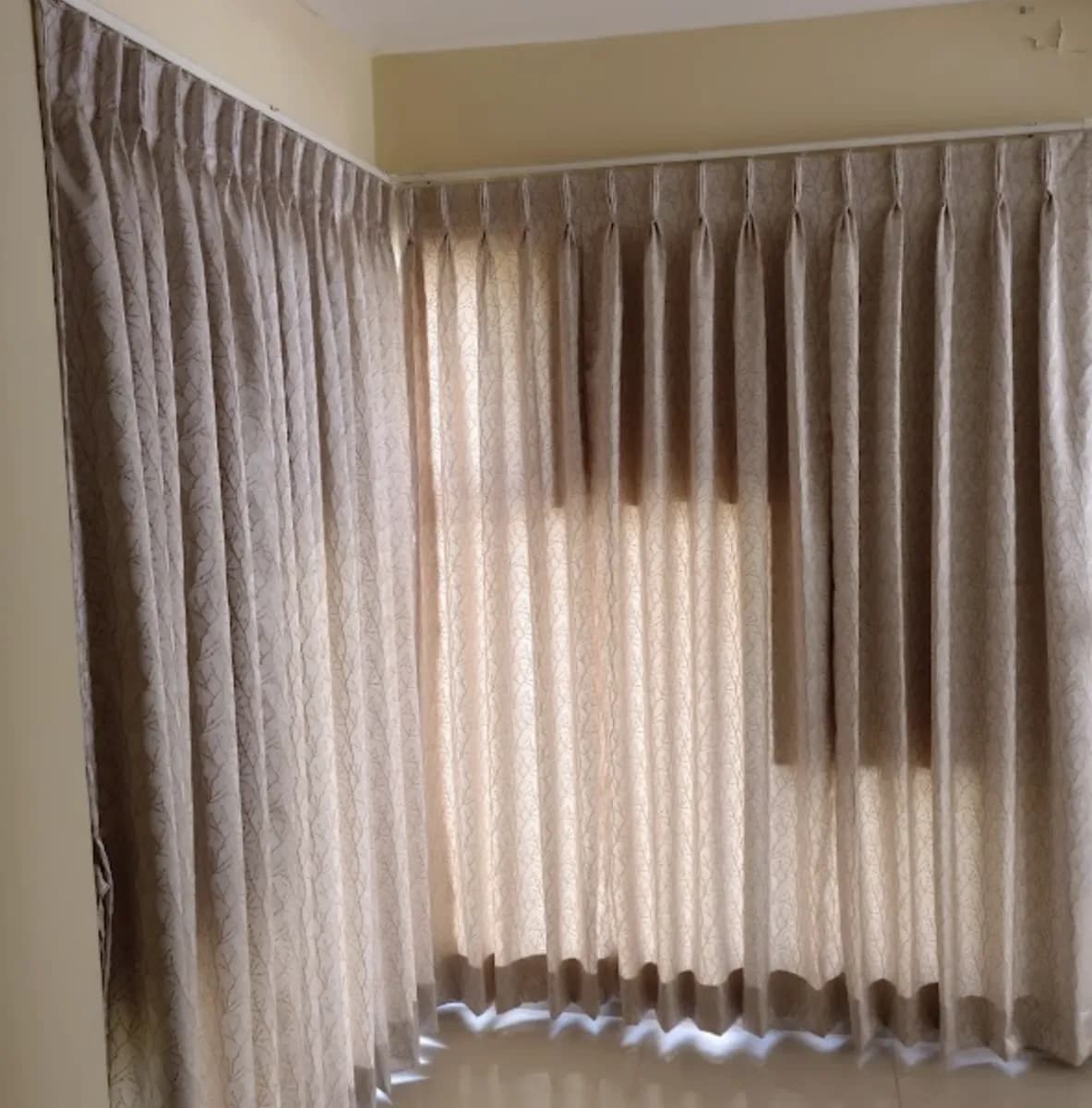 Branch Patterned Corner Window Curtains for a Vasco residence