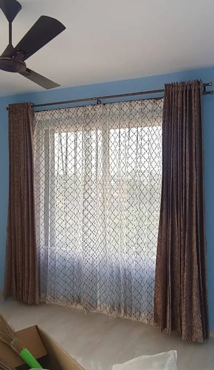 Thermal Blackout Curtains Draped in Master Bedroom