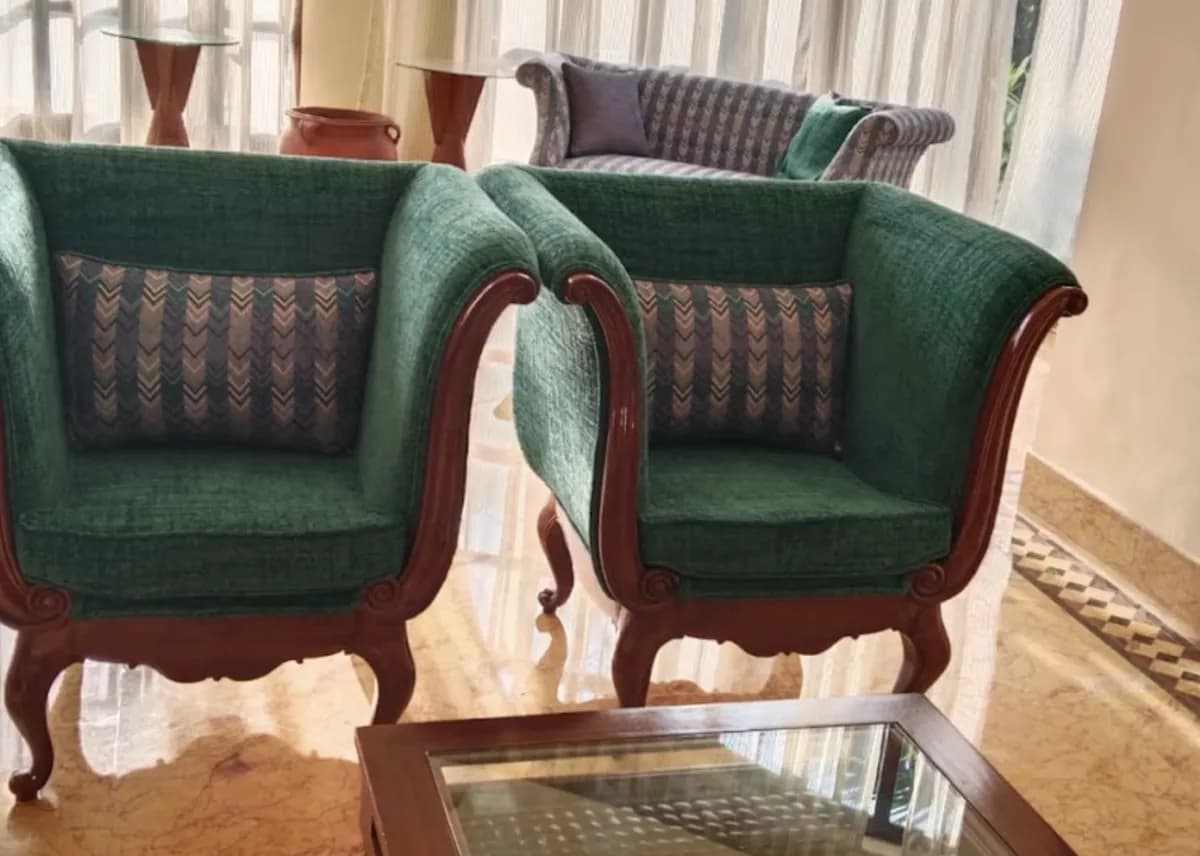 Emerald Green Fabric Armchairs tailored for Corlim homes