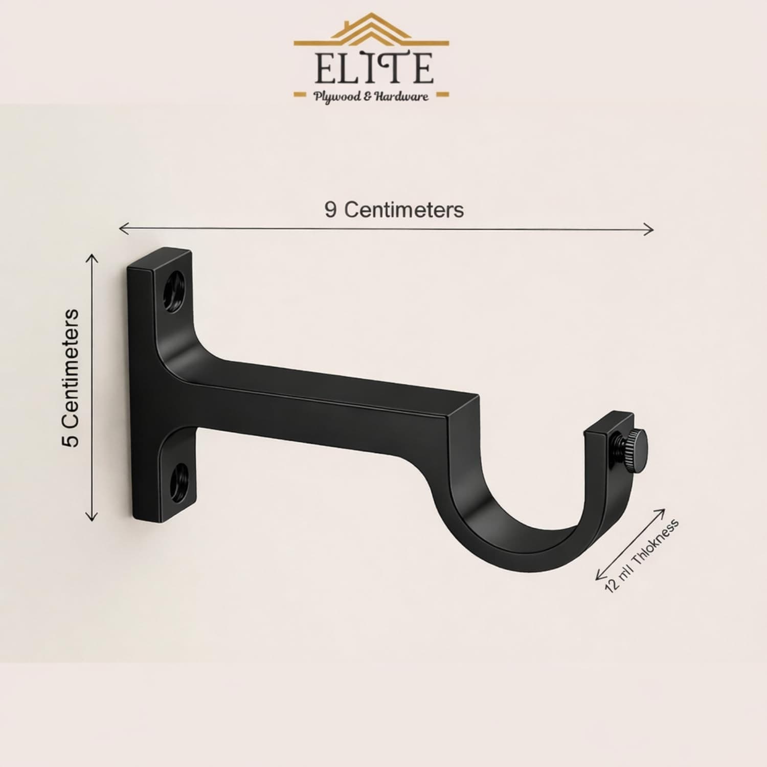 Matte Black Aluminum Curtain Rod Brackets (Pair) view 2