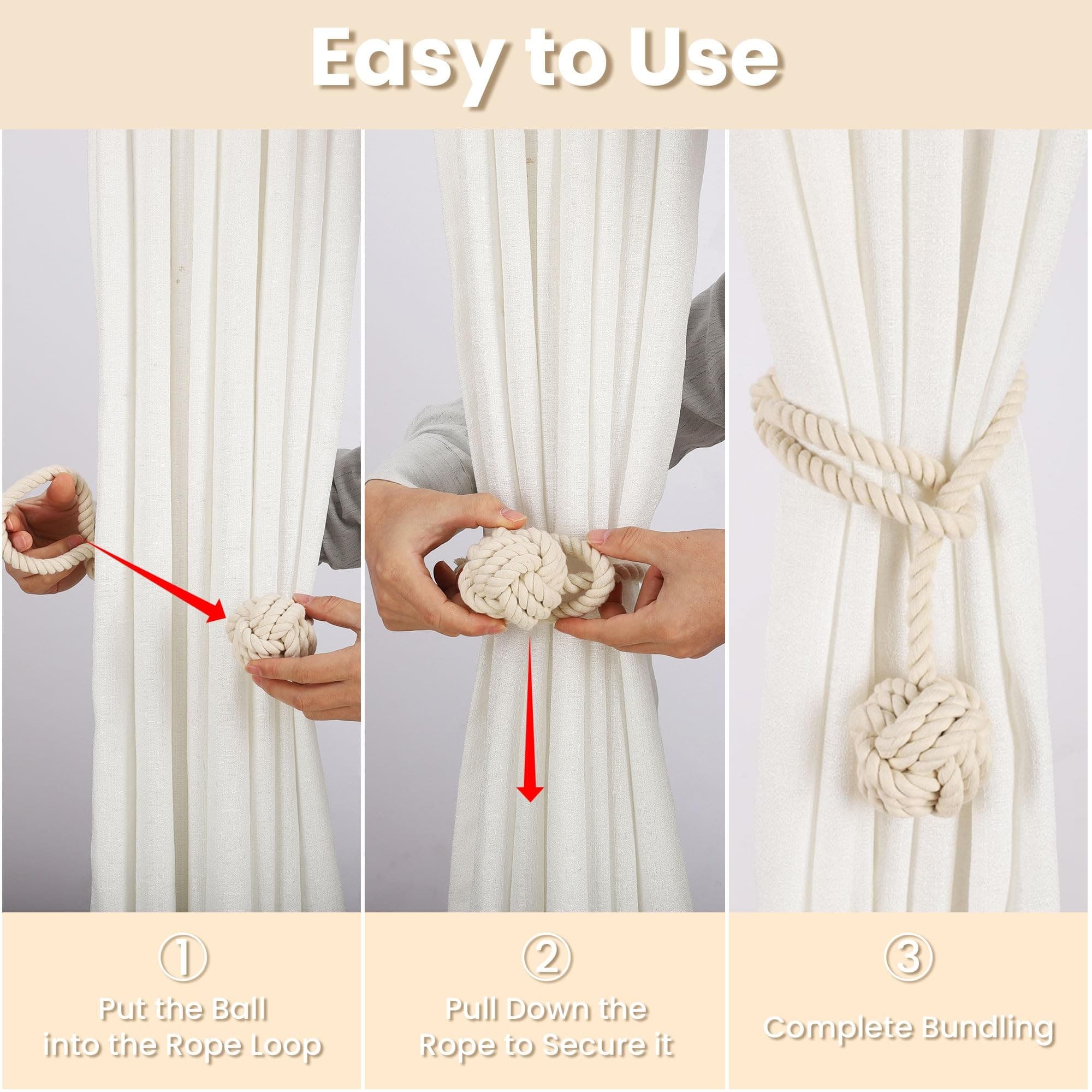 Artisan Braided Cotton Rope Curtain Holdbacks (Pair) view 2