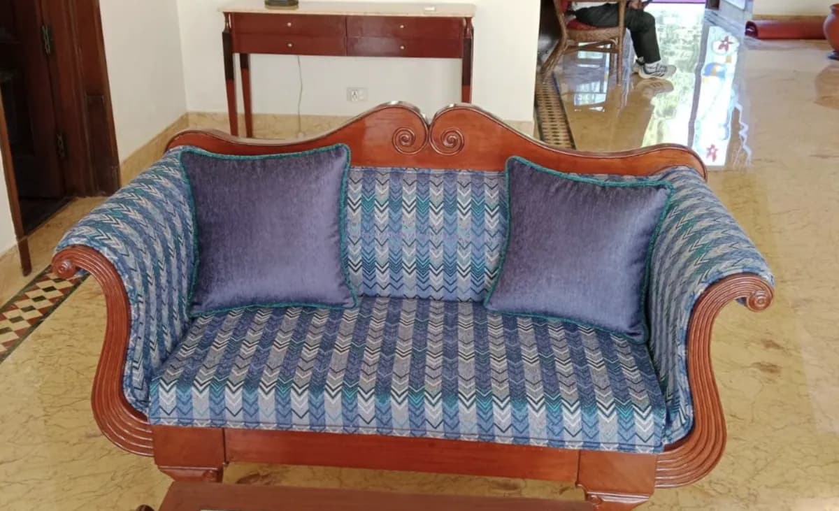 Blue Patterned Fabric 2-Seater Sofa tailored for Corlim homes