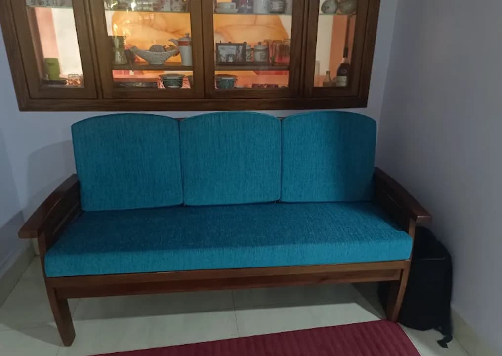 Teal Fabric 3-Seater Wooden Sofa tailored for Corlim homes