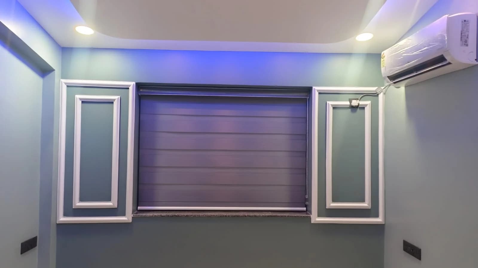 Custom Charcoal Zebra Blind Fitted Inside Wall Moulding Niche in Raia Villa