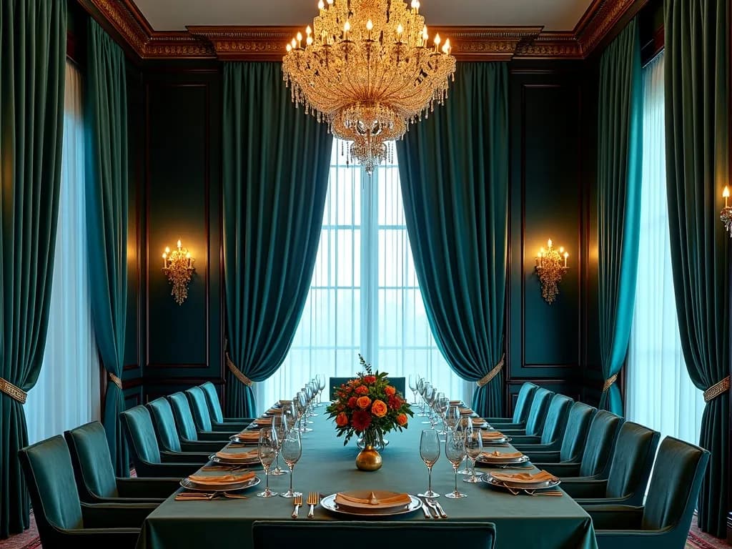 Silk Curtains in Formal Dining Room