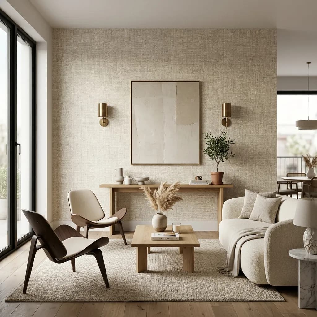 Six wallpaper types — vinyl, non-woven, 3D relief, fabric, grasscloth, peel-and-stick