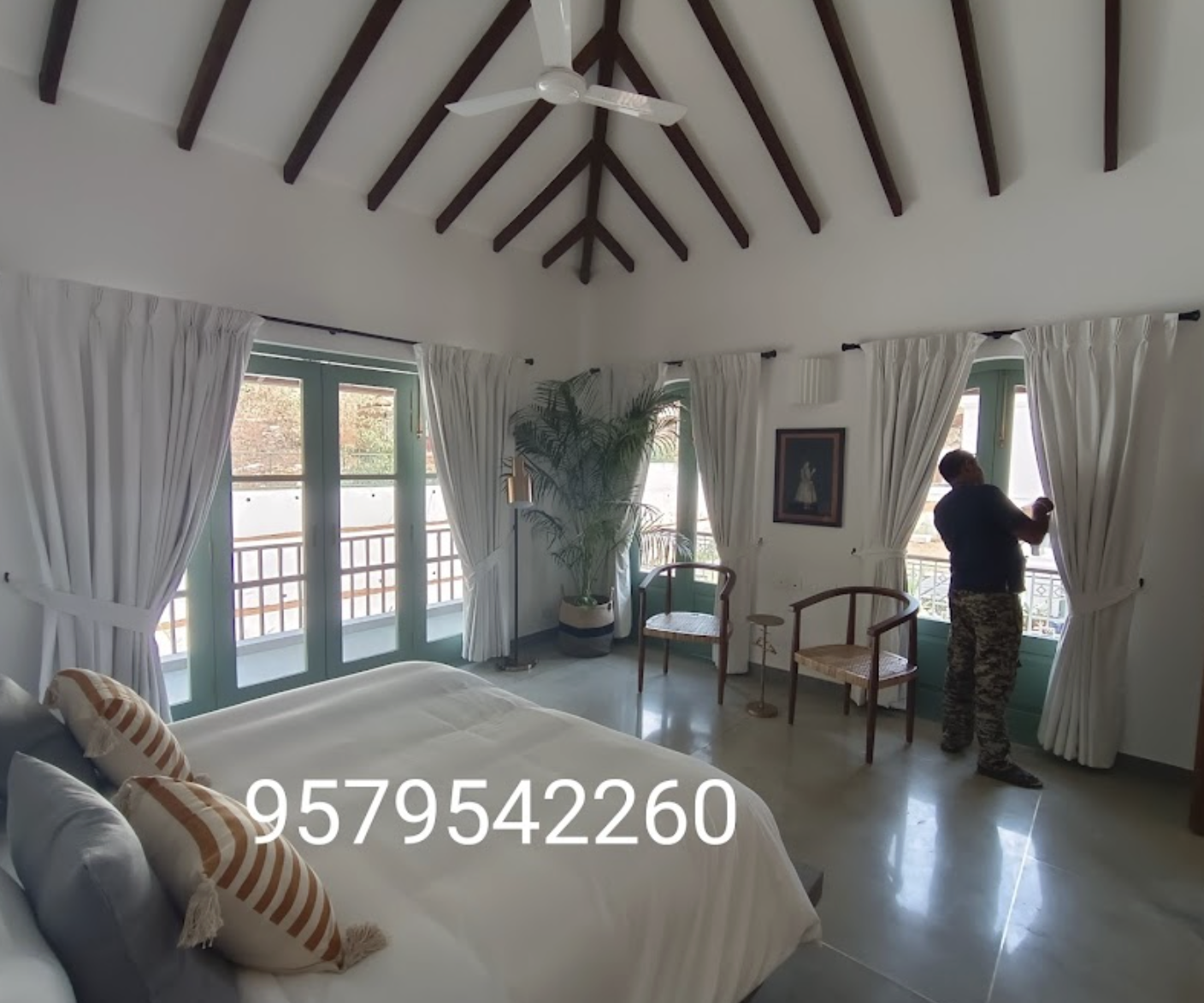 Bedroom White Curtains Installation