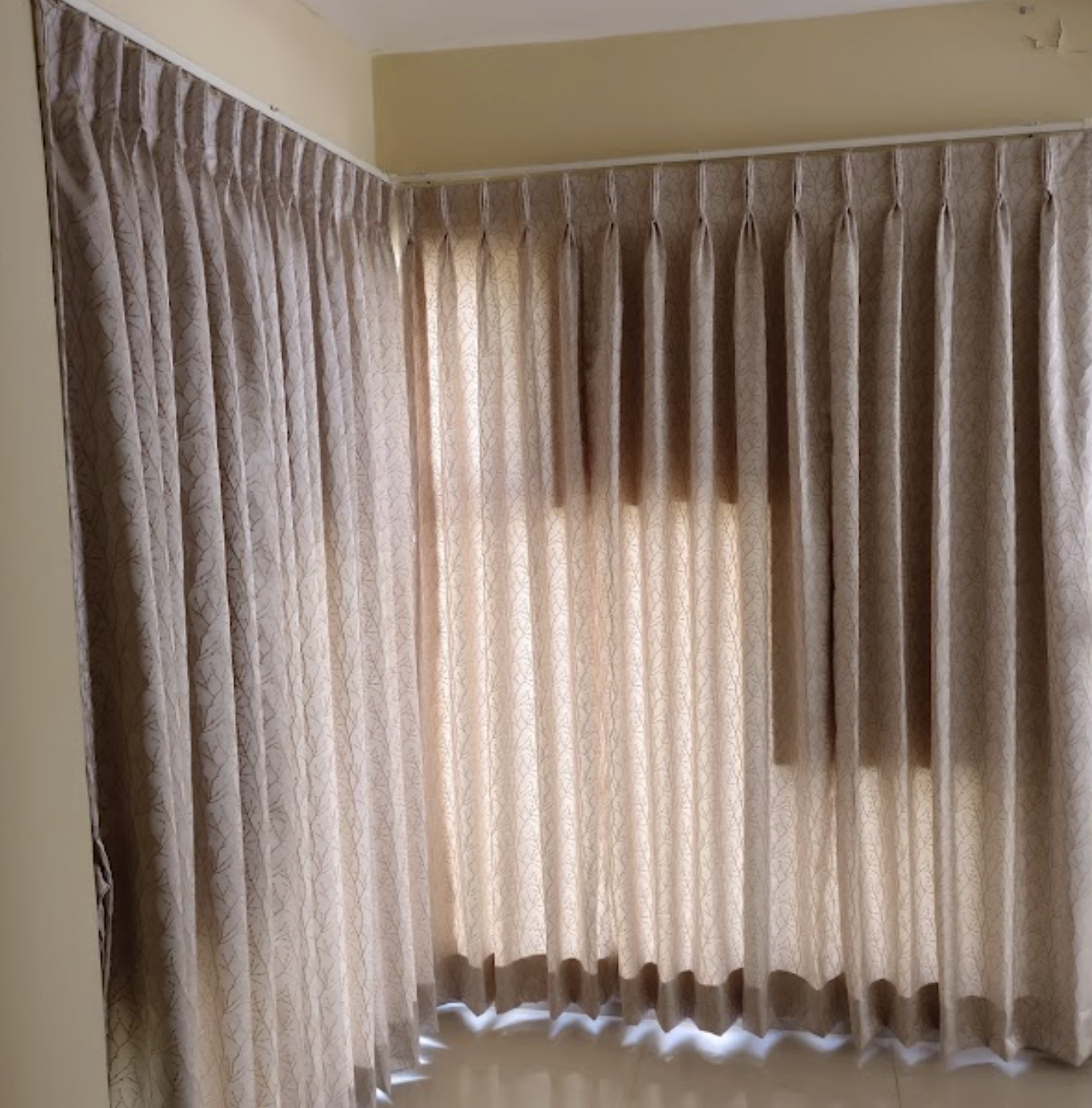 Branch Patterned Corner Window Curtains crafted for Goa interiors