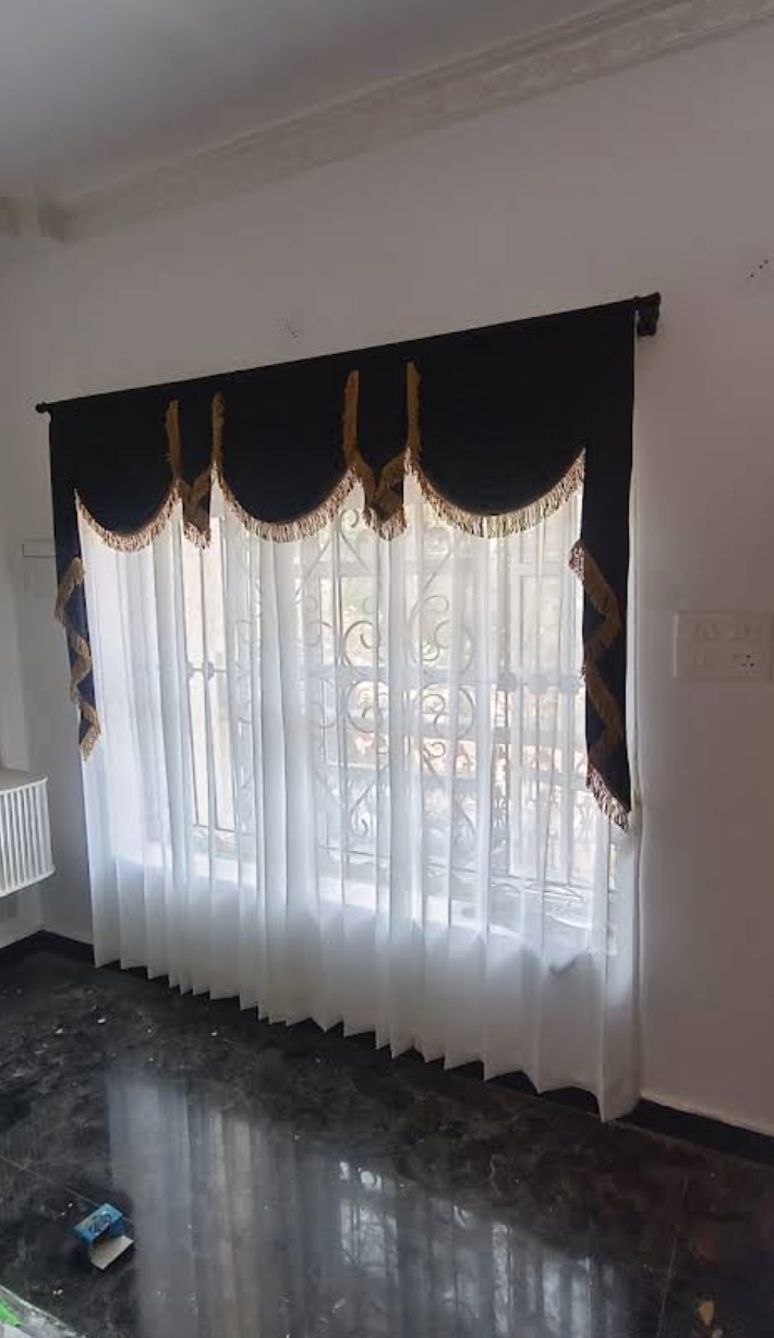 Royal Black Valance over Sheer Curtains crafted for Goa interiors