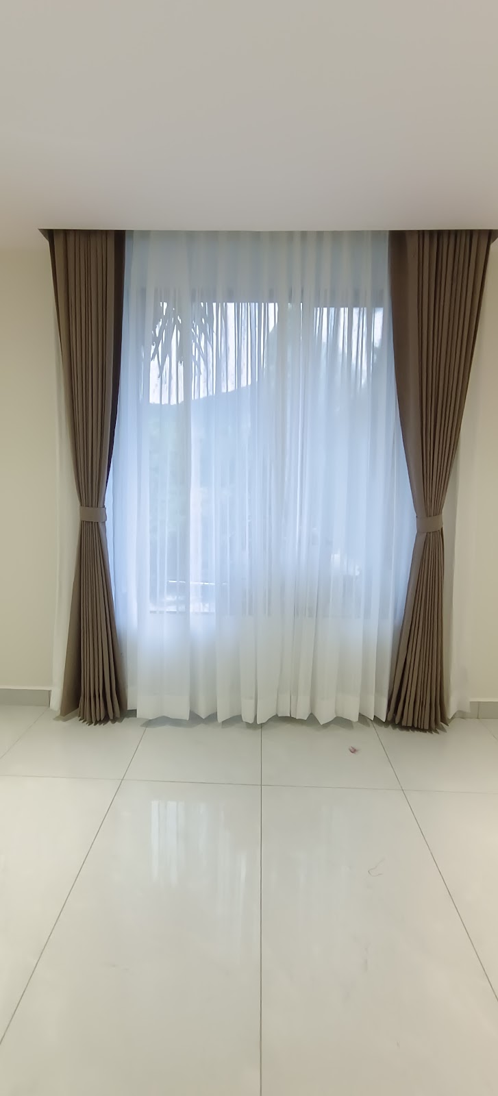 White Sheers With Brown Drapes crafted for Goa interiors