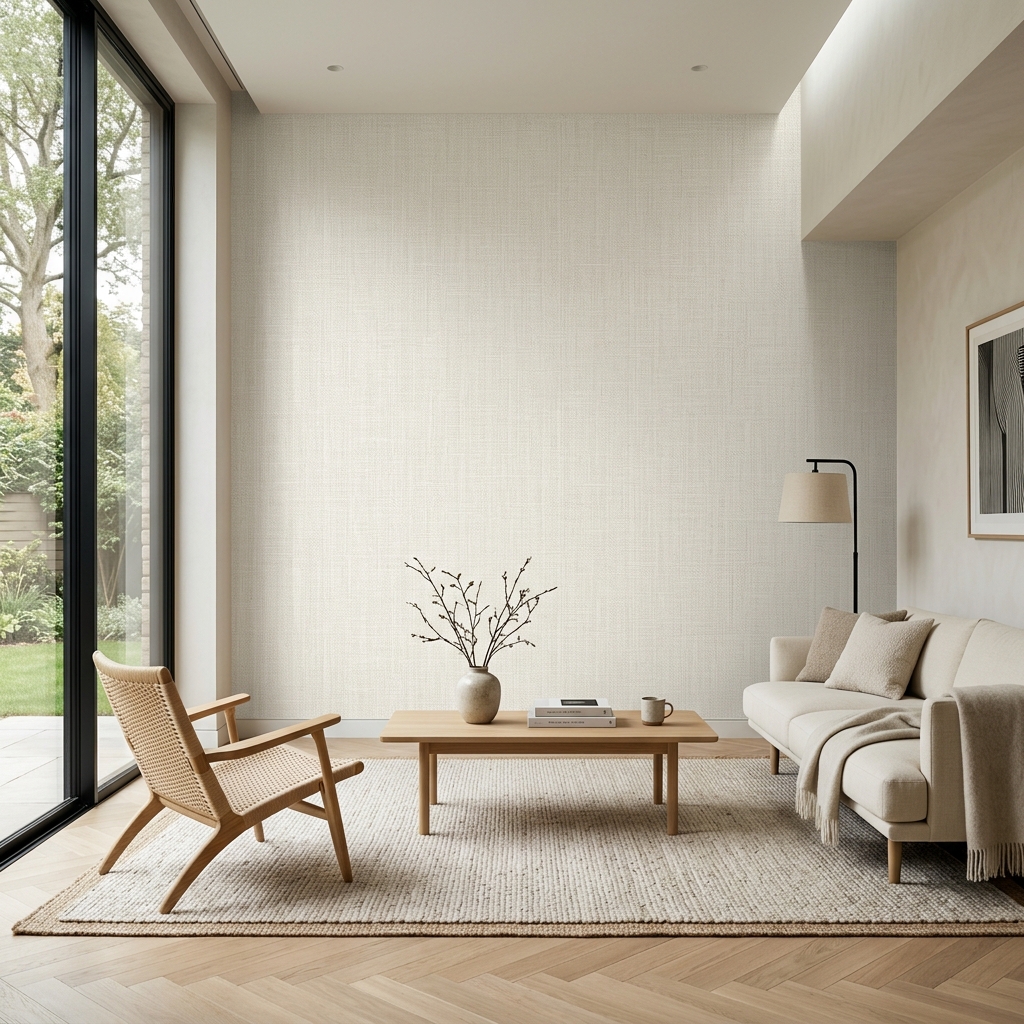 Minimalist linen texture wallpaper for Goa interiors